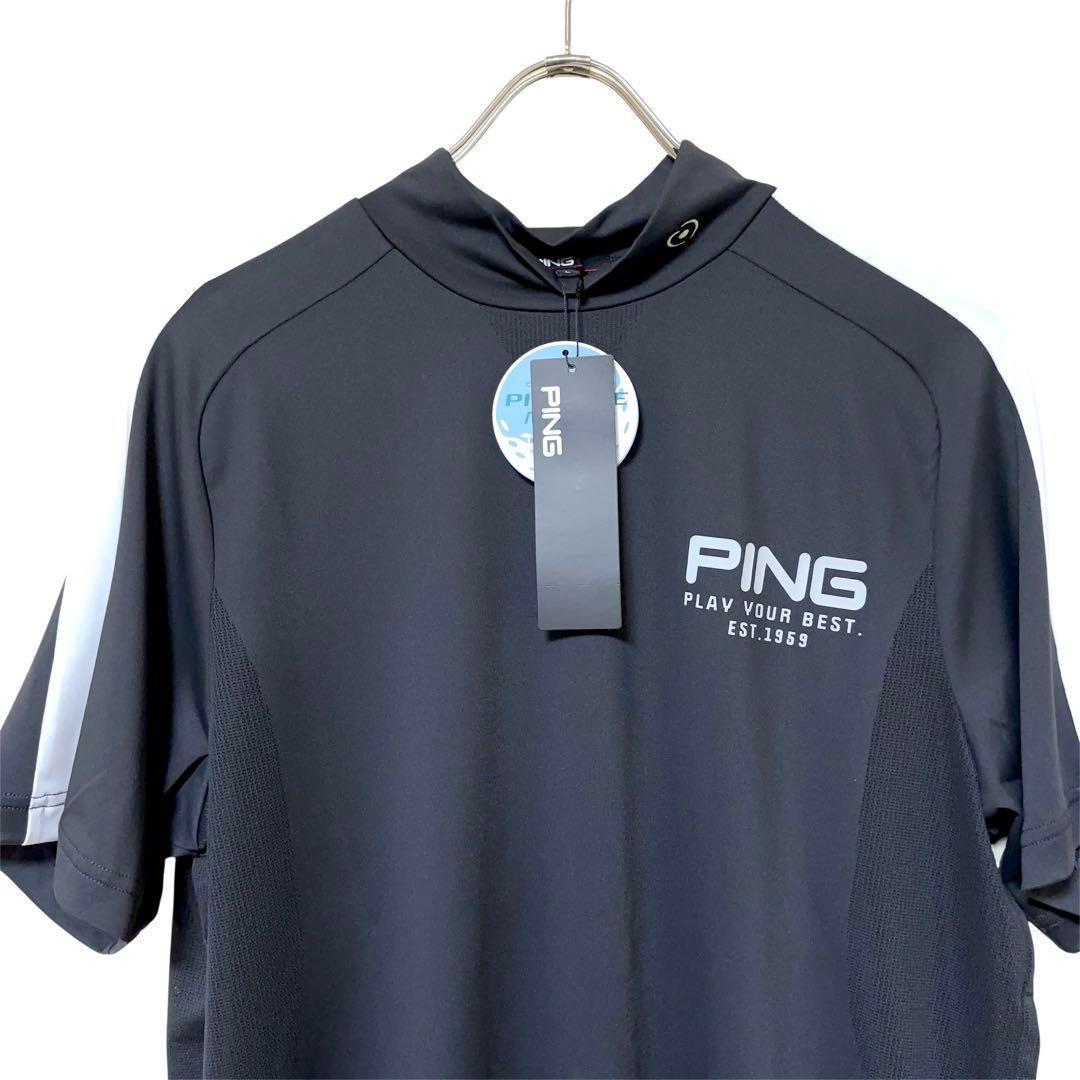 [新品] PING 高通気素材メッシュ ハイネック ゴルフ シャツ 別注 黒 M