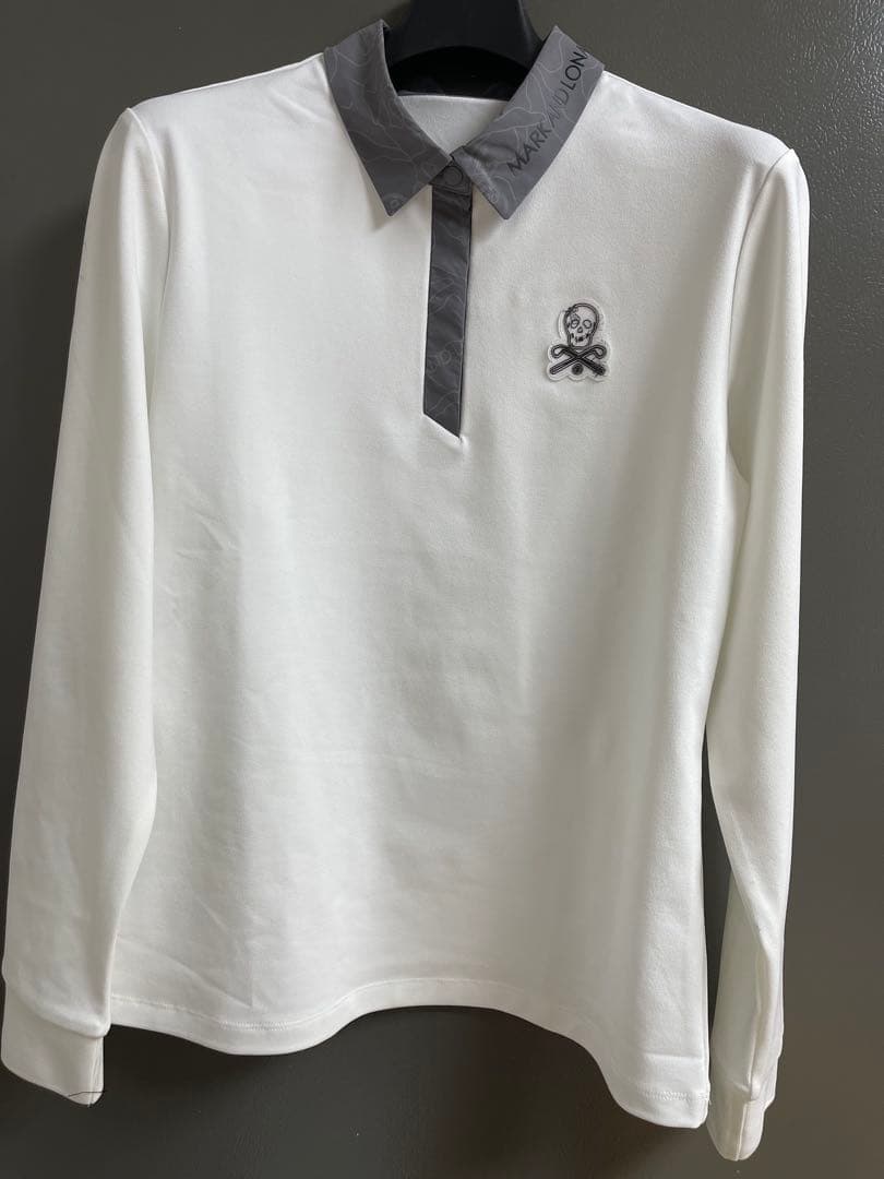 MARK AND LONA 長袖ポロシャツ ホワイト/グレー