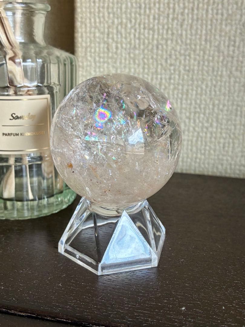 高品質✨高クリア感＆虹キラキラ✨アメリカ産ピンクアゼツライトスフィア50mm❗️