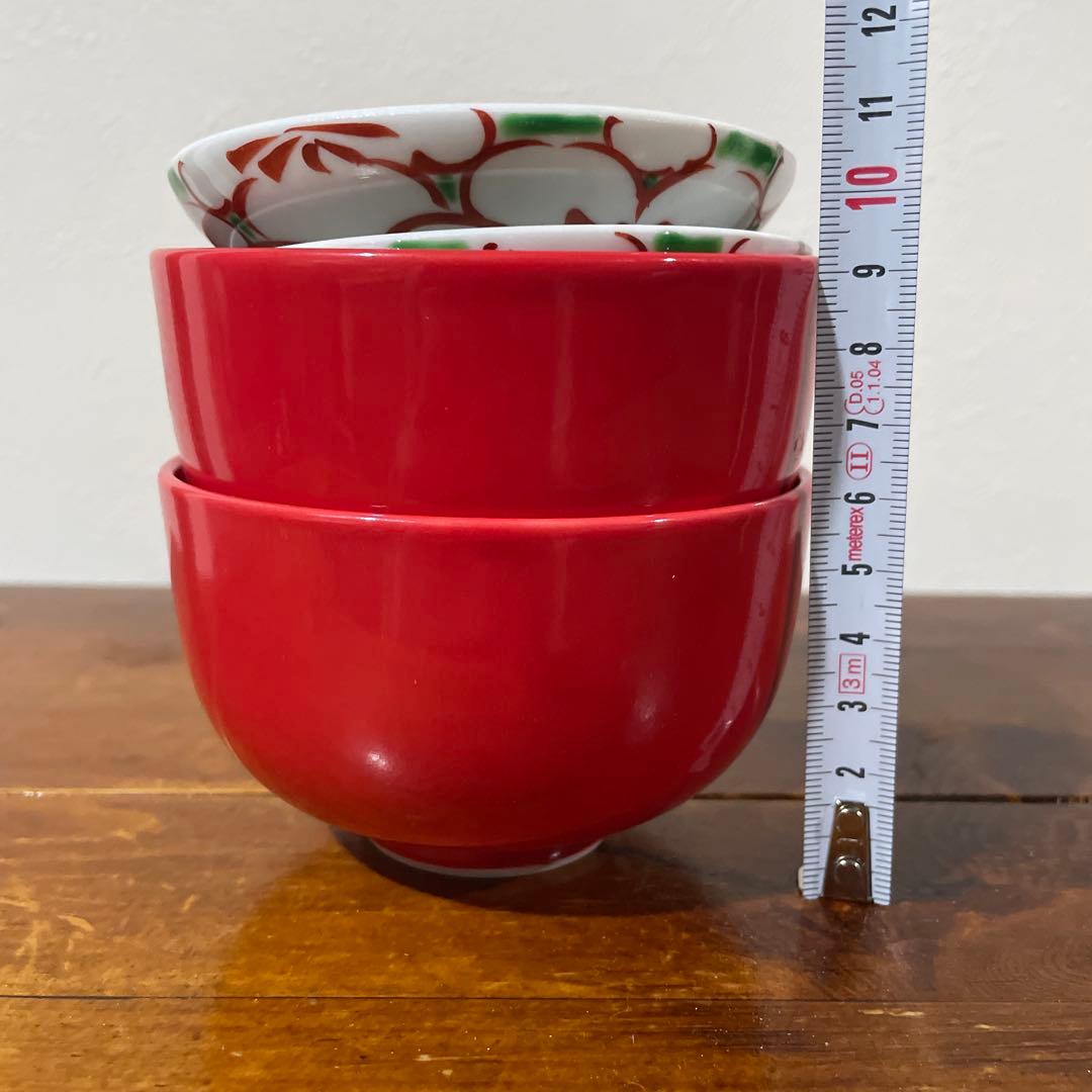 【新品・未使用】有田焼 洋赤釉花絵濃 小蓋物 ペア むし碗・煮物碗 磁器製