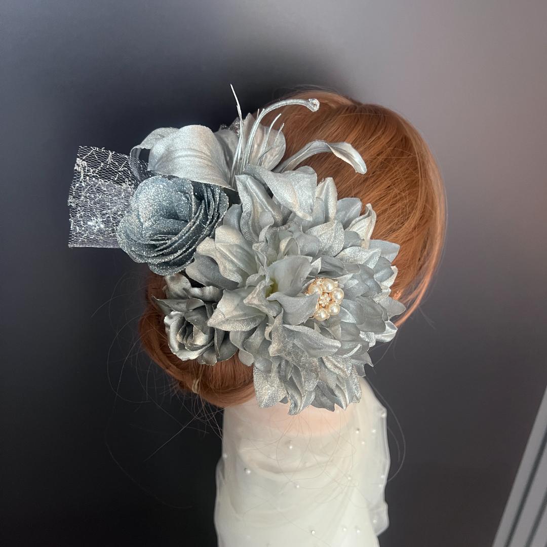 ha212 髪飾り 結婚式　卒業式　成人式 着物　振袖　キラキラバラ　シルバー