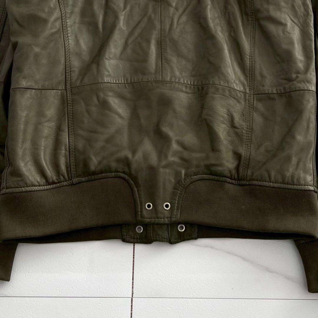 美品 DIESEL レザーパーカー ライダース ジャケット 羊革 皺加工 L7