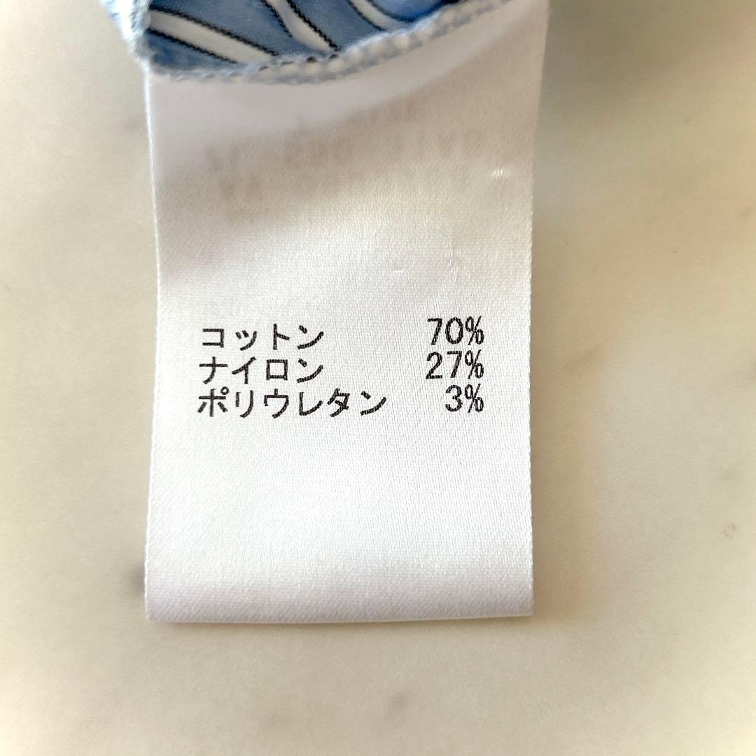 美品 レリアン フリル コットン シャツワンピース ブルーストライプ ゆったりめ