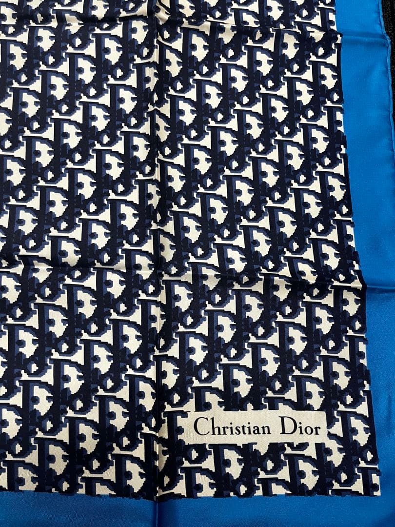 Christian Dior ヴィンテージ シルクスカーフ ネイビー・ブルー
