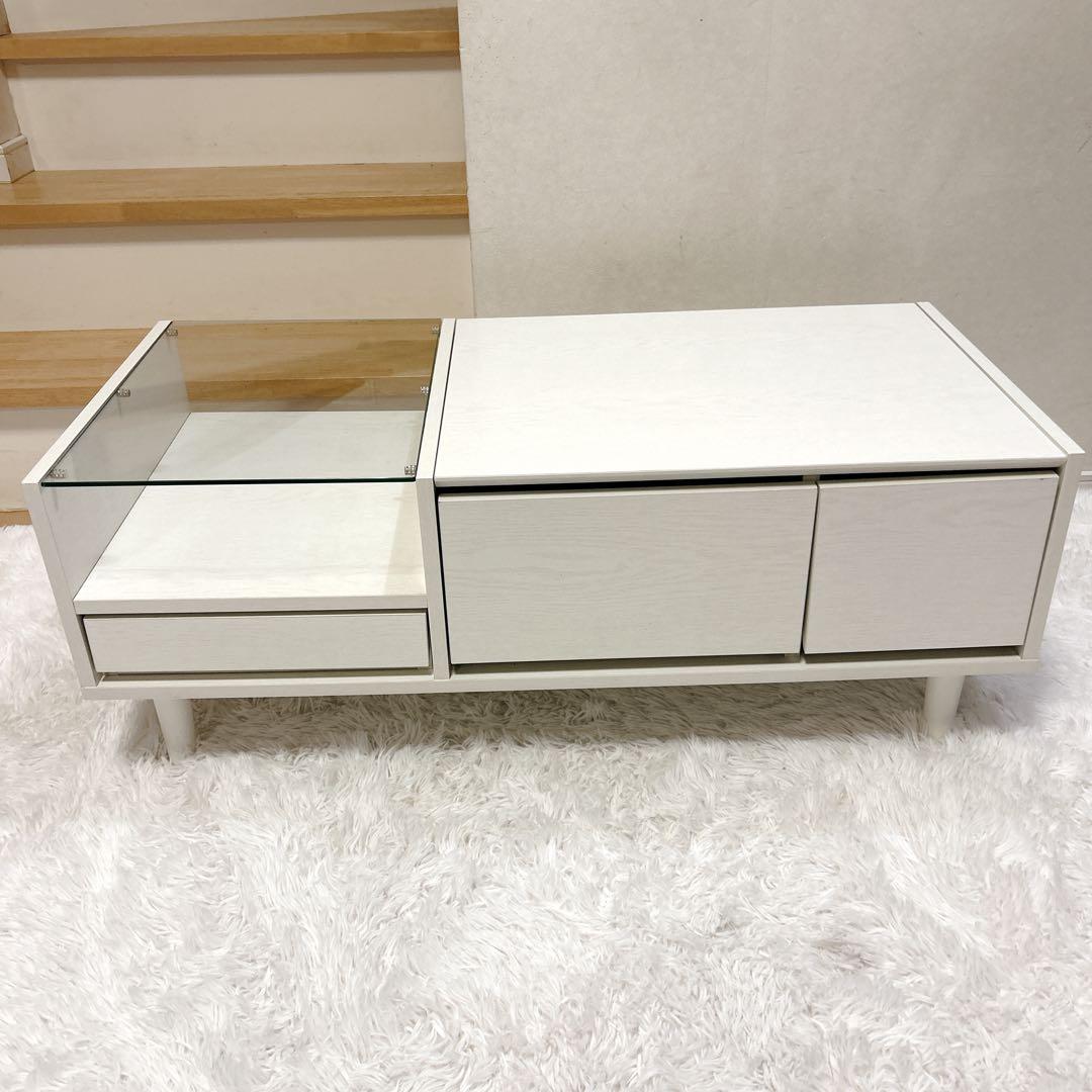 LOWYA ミラー付き ローテーブル ドレッサー 収納付き ホワイト