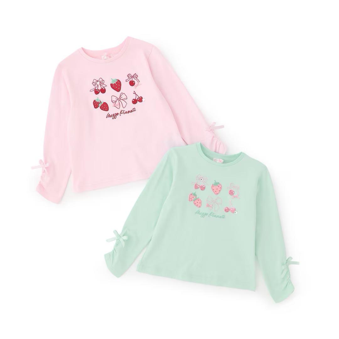 メゾピアノ新品新作タグ付きイチゴチェリーアップリケ　長袖Tシャツ90