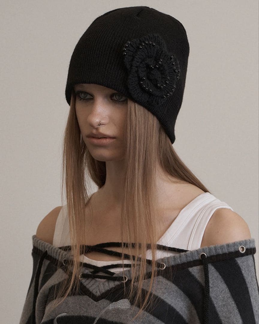 SETUPEXE CORSAGE BEANIE BLACK 韓国