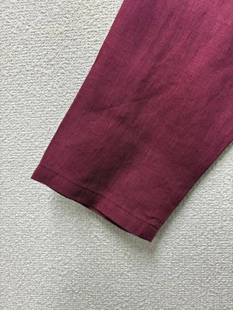 リネンアシンメトリータックロングワンピースワインレッド美品